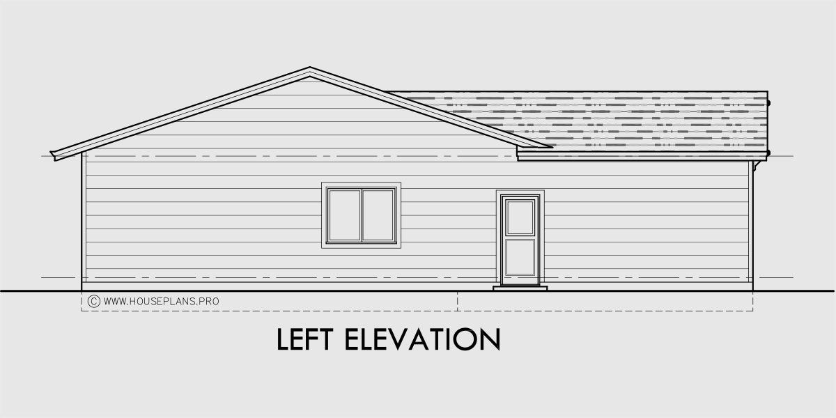 House rear elevation view for 10201 Ranch house plan, with safe house storm room, 10201