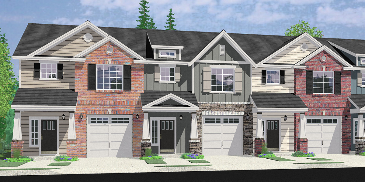 House front drawing elevation view for FV-605 Custom 5 Plex Townhouse Plan