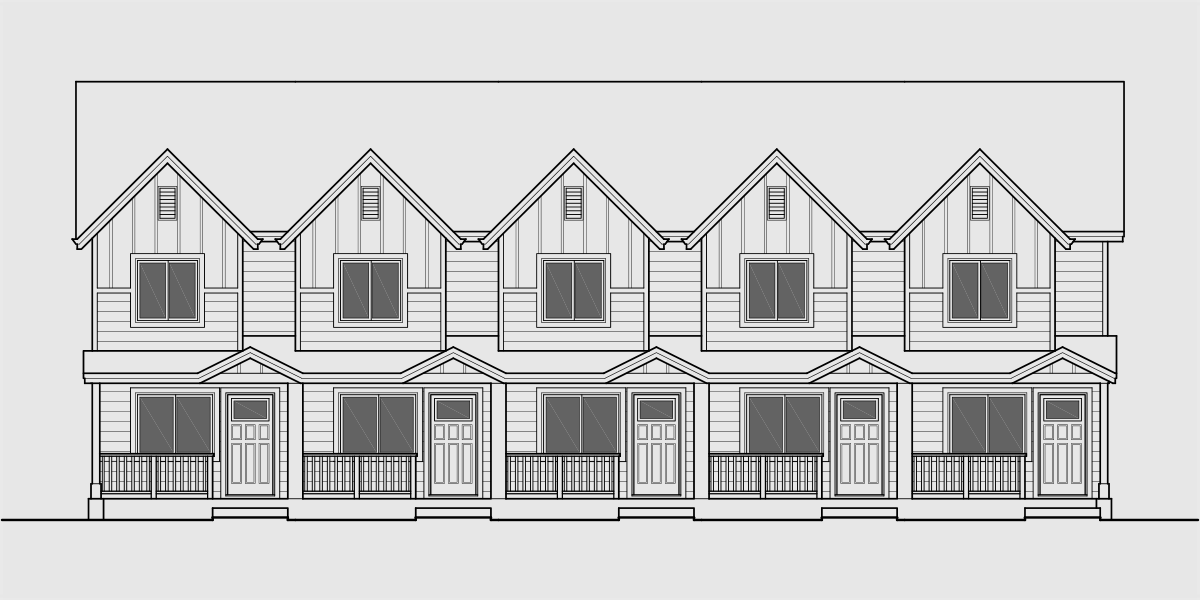 House front drawing elevation view for FV-594 Narrow 5 Plex Townhouse Plan