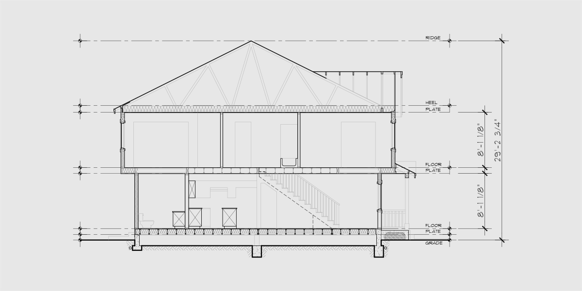 House rear elevation view for FV-594 Narrow 5 Plex Townhouse Plan