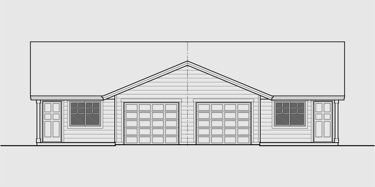 House front drawing elevation view for D-659 Single Level Ranch Duplex House Plan D-659