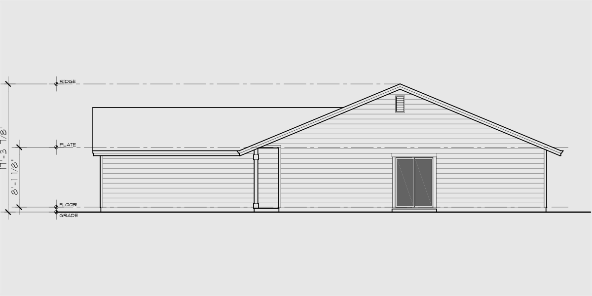 House rear elevation view for D-659 Single Level Ranch Duplex House Plan D-659