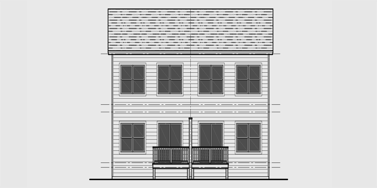 House side elevation view for D-660 4 bedroom, main floor master bedroom, duplex house plan, D-660
