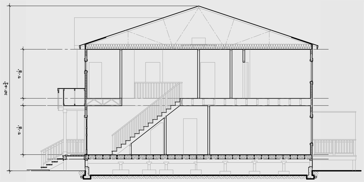 House rear elevation view for D-660 4 bedroom, main floor master bedroom, duplex house plan, D-660