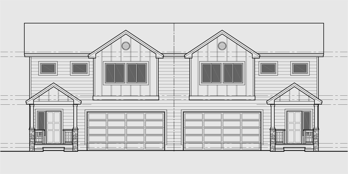 House front drawing elevation view for D-723 Basement duplex house plan with two car garage D-723